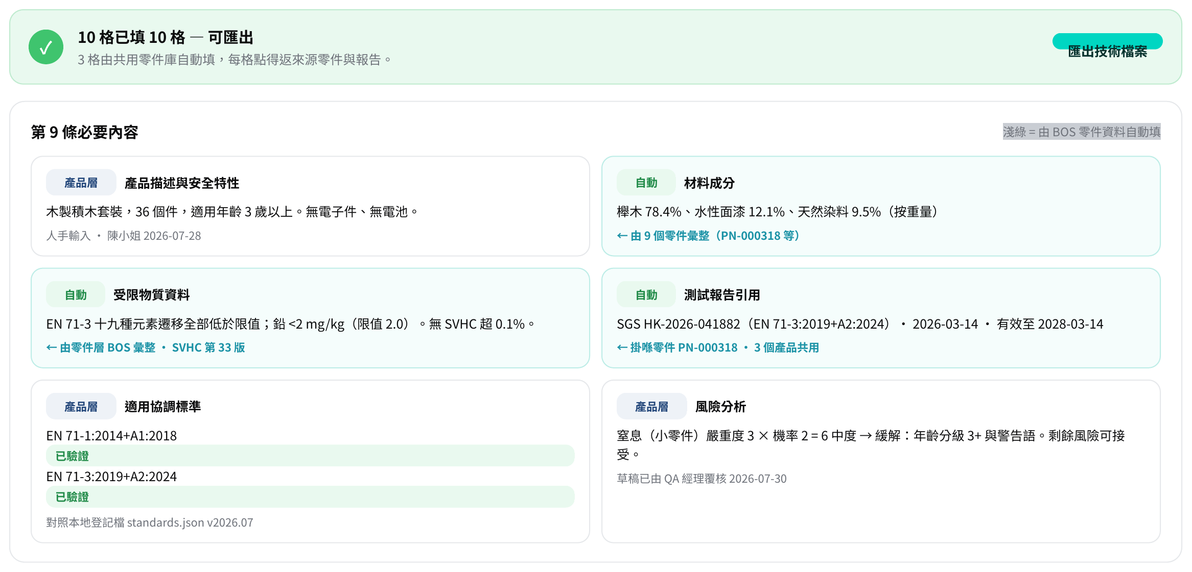 BOS 產品檔案就緒原型畫面